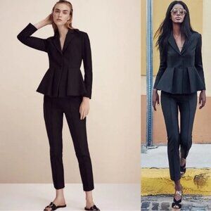 Theory Black Wool Blend Pleated Peplum Blazer